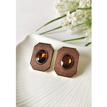 Halley Concept Noctra Wood Octagon Kehribar Küpe