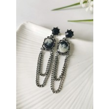 Halley Concept Noir Cameo Zincirli Küpe Silver