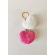 Halley Concept Ikili Peluş Kalp Charm Anahtarlık Pembe Beyaz – Çanta Süsü Sevimli Yumuşak Aksesuar