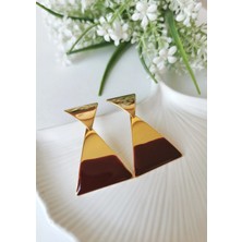 Halley Concept Bordo Prisma Mine Kaplama Geometrik Çelik Sallantılı Küpe 3x5 cm