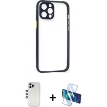 Marsilyan™- iPhone 12 Pro Kılıf Nova Asil Özel Seri - Siyah 3D Antistatik Cam Ekran Koruyucu + Shine Kamera Lens - Gs