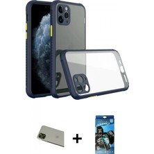 Marsilyan™- iPhone 11 Pro Max Kılıf Nova Asil Özel Seri - Siyah 34D Izgaralı Cam + Rainbow Kamera Lens Koruma Cam - Yl
