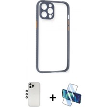 Marsilyan™- iPhone 12 Pro Kılıf Nova Asil Özel Seri - Siyah 3D Antistatik Cam Ekran Koruyucu + Shine Kamera Lens - Gs