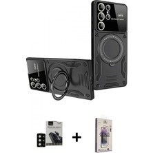 Marsilyan™- Galaxy S24 Ultra Kılıf Kıvılcım Modern Serisi - Siyah Bilvis 3D Cam Ekran Koruyucu + Pvd Metal Kamera Lens - Sh