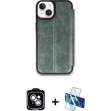 Marsilyan™- iPhone 14 Kılıf Zirve Yansıma Serisi - Siyah 3D Antistatik Cam Ekran Koruyucu + Pvd Metal Kamera Lens - Gs