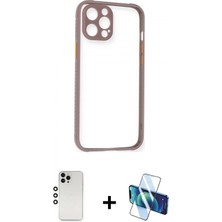 Marsilyan™- iPhone 12 Pro Kılıf Nova Asil Özel Seri - Siyah 3D Antistatik Cam Ekran Koruyucu + Shine Kamera Lens - Gs