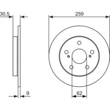 Bosch Depomix Arka Fren Diski Dolu Tip Toyota Auris Corolla 1.6l 1zr-Fe ZRE151 07- / 1.33L 1nr-Fe NRE150 6 Vite S 10- 259 Çap x 5 Bijon - Adet Disk Idır