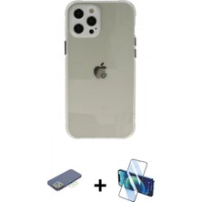 Marsilyan™- iPhone 12 Pro Kılıf Nova Asil Özel Seri - Siyah 3D Antistatik Cam Ekran Koruyucu + Renkli Kamera Lens Koruma Cam - Yl