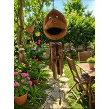 WoodBay El Yapımı Maymun Kafalı Rüzgar Çanı Hindistan Cevizi Bambu Dekoratif Bahçe Balkon Süsü 50 cm