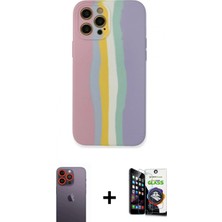 Marsilyan™- iPhone 12 Pro Max Kılıf Yadigar Çizgi - Şeffaf Temperli Cam Ekran Koruyucu + Neon Fosforlu Kamera Lens - Tu