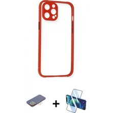 Marsilyan™- iPhone 12 Pro Kılıf Nova Asil Özel Seri - Siyah 3D Antistatik Cam Ekran Koruyucu + Renkli Kamera Lens Koruma Cam - Sı