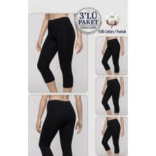 Altınay 3'lü Büyük Beden Pamuklu Kadın Tayt Yüksek Bel Kapri Rahat Esnek Toparlayıcı - Plus Size Capri Leggings - 5060