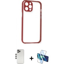 Marsilyan™- iPhone 12 Pro Kılıf Nova Asil Özel Seri - Siyah 3D Antistatik Cam Ekran Koruyucu + Shine Kamera Lens - Gs
