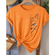 Nigrum Pardus Nıgrum Pardus Yeni Sezon Blue Eyed Cat Baskılı %100 Pamuk Büyük Beden Kadın T-Shirt