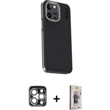 Marsilyan™- iPhone 15 Pro Max Kılıf Kıvılcım Modern Özel Seri - Siyah Bilvis 3D Cam Ekran Koruyucu + Pvd Metal Kamera Lens - Gs
