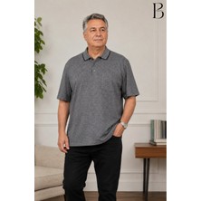 BURSPA Rahat Kesim Yakalı Cepli Erkek Baba Koyu Gri Yazlık T-Shirt