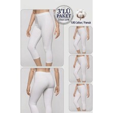 Altınay 3'lü Büyük Beden Pamuklu Kadın Tayt Yüksek Bel Kapri Rahat Esnek Toparlayıcı - Plus Size Capri Leggings - 5060