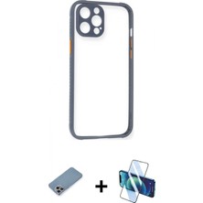 Marsilyan™- iPhone 12 Pro Kılıf Nova Asil Özel Seri - Siyah 3D Antistatik Cam Ekran Koruyucu + Shine Kamera Lens Koruma Cam - Gı