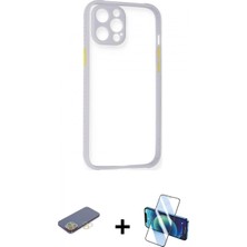 Marsilyan™- iPhone 12 Pro Kılıf Nova Asil Özel Seri - Siyah 3D Antistatik Cam Ekran Koruyucu + Renkli Kamera Lens Koruma Cam - Sı