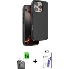 Marsilyan™- iPhone 16 Pro Max Kılıf Kıvılcım Çizgi Serisi - Siyah Bilvis 3x Ar Hd Cam Ekran Koruyucu + Raze Metal Kamera Lens - Sh