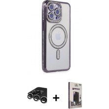 Marsilyan™- iPhone 15 Pro Kılıf Zirve Doku Prime - Siyah Bilvis Hayalet Cam Ekran Koruyucu + Raze Metal Kamera Lens - Gs