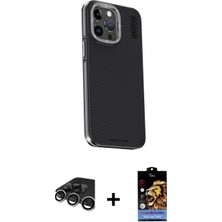 Marsilyan™- iPhone 15 Pro Max Kılıf Kıvılcım Modern Özel Seri - Siyah Buffer Hayalet Cam Ekran Koruyucu + Raze Metal Kamera Lens - Gs