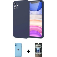 Marsilyan™- iPhone 11 Kılıf Kozmos Yansıma Özel Seri - Siyah 34D Hayalet Izgaralı Cam + Neon Fosforlu Kamera Lens - Mı
