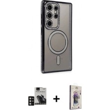 Marsilyan™- Galaxy S24 Ultra Kılıf Zirve Doku Prime - Siyah Bilvis 3D Cam Ekran Koruyucu + Pvd Metal Kamera Lens - Dnmr