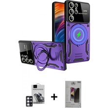 Marsilyan™- Galaxy S24 Ultra Kılıf Kıvılcım Modern Serisi - Siyah Bilvis Hayalet Cam Ekran Koruyucu + Pvd Metal Kamera Lens - Pe