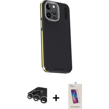 Marsilyan™- iPhone 15 Pro Kılıf Kıvılcım Modern Özel Seri - Siyah Joko 5d Cam + Raze Metal Kamera Lens - Gs