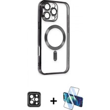 Marsilyan™- iPhone 16 Pro Max Kılıf Nova Işık Özel Seri - Siyah 3D Antistatik Seramik Nano Ekran Koruyucu + Pvd Metal Kamera Lens - Sh