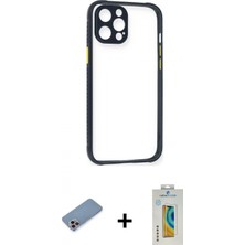 Marsilyan™- iPhone 12 Pro Kılıf Nova Asil Özel Seri - Siyah Polymer Nano Ekran Koruyucu + Shine Kamera Lens Koruma Cam - Pe