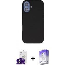 Marsilyan™- iPhone 16 Kılıf Kıvılcım Çizgi Serisi - Siyah Bilvis 5in1 3D Magic Cam Ekran Koruyucu + Bilvis Titan Kamera Lens - Sh