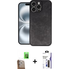 Marsilyan™- iPhone 16 Pro Max Kılıf Kıvılcım Işık Serisi - Siyah Bilvis 3x Ar Hayalet Cam Ekran Koruyucu + Raze Metal Kamera Lens - Cltm