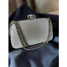 Dilora Kadın Dokulu Abiye Çanta Clutch Portföy Zincir Askılı Kristal Taş Kilitli Düğün Nişan Gece Davet Çantası