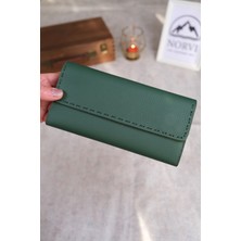 Norvi Leather Saraciye Dikişli Telefon Bölmeli Hakiki Deri Cüzdan Yeşil 1052
