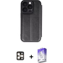 Marsilyan™- iPhone 16 Pro Max Kılıf Zirve Yansıma Serisi - Siyah Bilvis 5in1 3D Magic Cam Ekran Koruyucu + Pvd Metal Kamera Lens - Gd