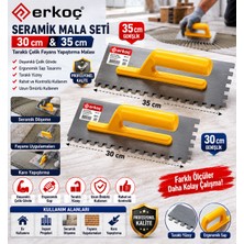 Erkoç 30 cm & 35 cm Seramik Mala Seti Taraklı Çelik Fayans Yapıştırma Malası