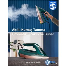 Philips 3000 W Güç, 70 G/dk Sürekli Buhar, 240 G Şok Buhar Azur 8000 Optimaltemp Teknolojisi ile Kumaşa Göre Isı Ayarı Özelliğine Sahip Buharlı Ütü
