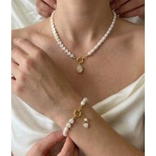 Eyla Collection Gerçek Inci & Sedef Doğal Taş – Kolye & Bileklik Seti