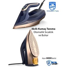 Philips Azur Buharlı Ütü 8000 Serisi, 260G Turbo Şok Buharlı Ütü Optimaltemp Akıllı Sensörlü Kumaşa Göre Isı Ayarlayan Teknoloji 