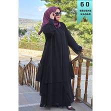 Elmas Tesettür Kadın Tesettür Giyim Büyük Beden Üç Katlı Astarlı Abaya Ferace
