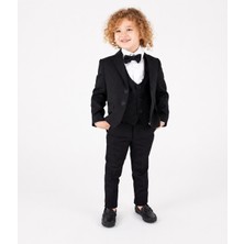 Ay Kids Erkek Çocuk Damatlık Siyah Takım Elbise 4'lü Set (Ceket, Gömlek, PANTOLON,PAPYON)5400-
