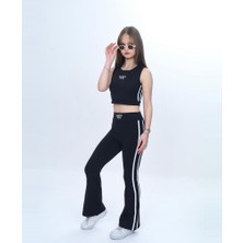 Ay Kids Kız Çocuk Siyah Crop Atlet Ispanyol Paça Şerit Detaylı Takım 1102-