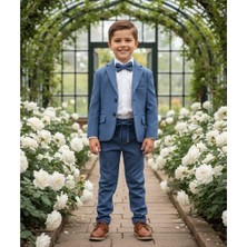 Ay Kids Erkek Çocuk Damatlık 4 Parça Mavi Blazer Ceketli Şık Takım Elbise 5428-MY