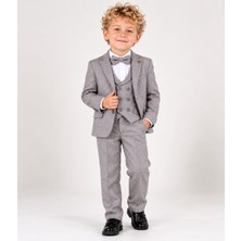 Ay Kids Erkek Çocuk Damatlık Gri - Ceket & Gömlek & Pantolon & Papyon & Yelekli Takım Elbise 5735-