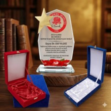 Best Hediye Kadife Kutulu Cam Kristal Plaket Yıldızlı-Istenilen Yazıyla