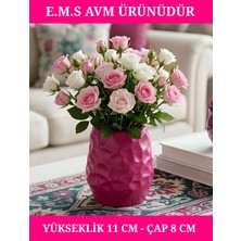 E.M.S Fuşya Renk Dekoratif Vazo Saksı Petek Desenli Saksı 11 cm Yükseklik 8 cm Çap.