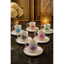 Yzhome 6 Kişilik Beyaz Porselen Renkli Lotus Lüks Kahve Fincan Takımı Seti 100ML