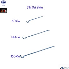 Apeksal 3'lü Set 60 Cm, 100/120 Cm, 150 cm Sökü Demiri Manivela Dövme Çelik Kancalı Levye